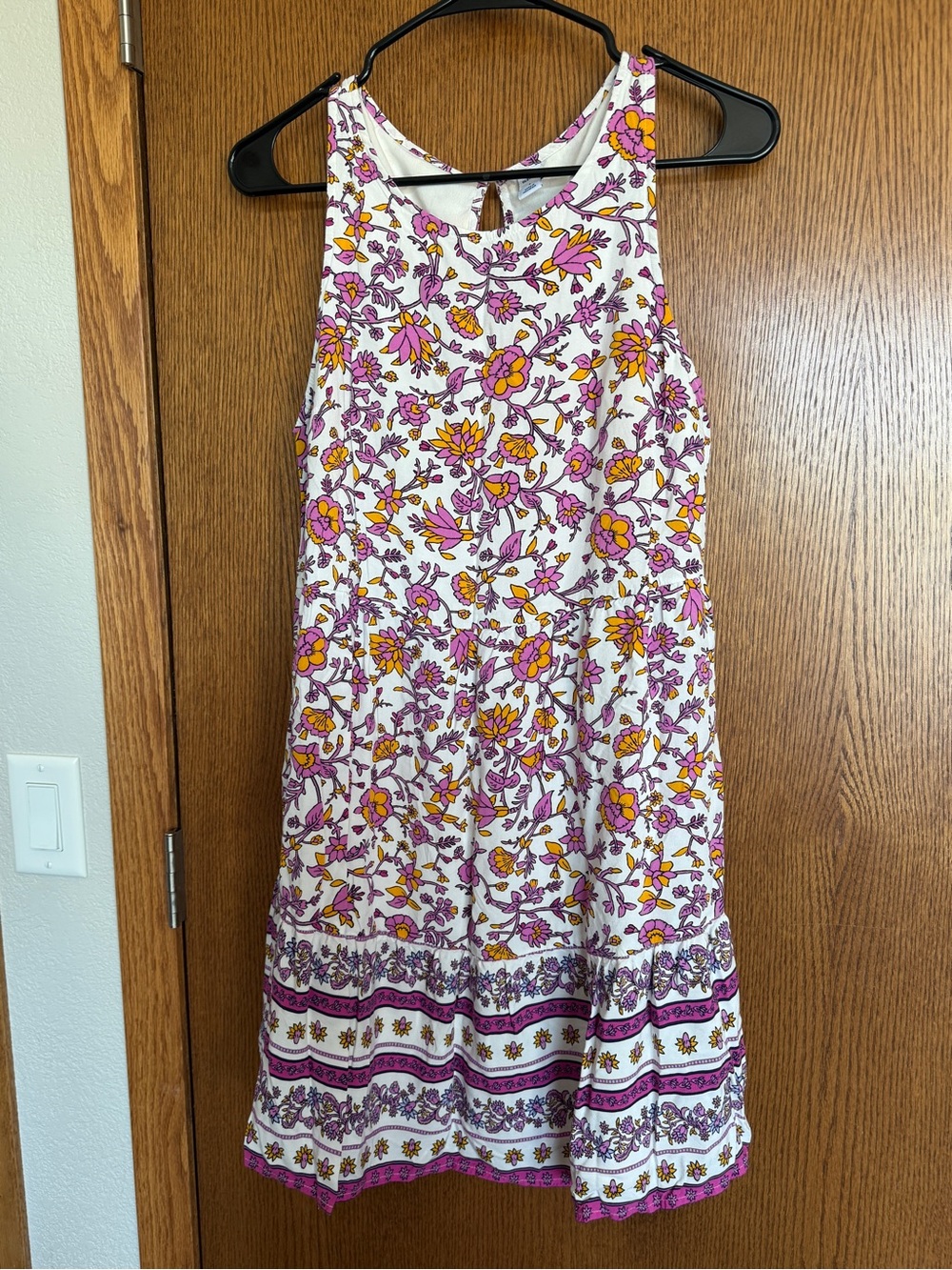 Floral Sleeveless Summer Dress in White with Pink & Yellow Floral Print